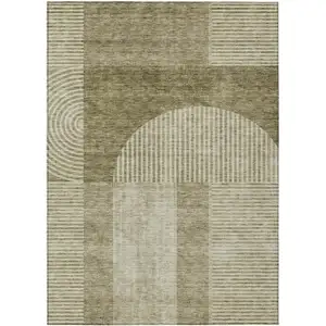 Photo of Taupe Beige And Tan Geometric Washable Indoor Outdoor Area Rug