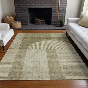 Photo of Taupe Beige And Tan Geometric Washable Indoor Outdoor Area Rug