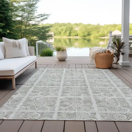 Taupe Beige And Tan Medallion Washable Indoor Outdoor Area Rug Photo 8