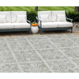 Photo of Taupe Beige And Tan Medallion Washable Indoor Outdoor Area Rug