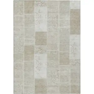 Photo of Taupe Beige And Tan Patchwork Washable Indoor Outdoor Area Rug