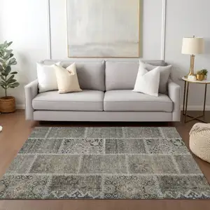 Photo of Taupe Beige And Tan Patchwork Washable Indoor Outdoor Area Rug