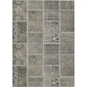 Photo of Taupe Beige And Tan Patchwork Washable Indoor Outdoor Area Rug