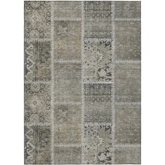 Taupe Beige And Tan Patchwork Washable Indoor Outdoor Area Rug Photo 1