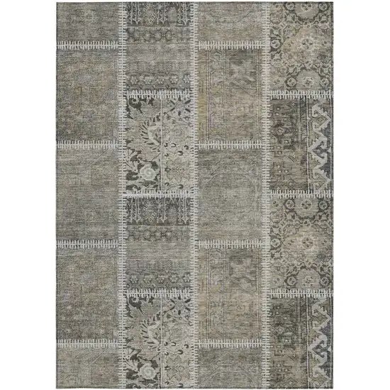 Taupe Beige And Tan Patchwork Washable Indoor Outdoor Area Rug Photo 4