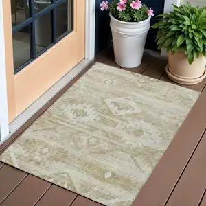 Photo of Taupe Beige And Tan Southwestern Washable Indoor Outdoor Area Rug