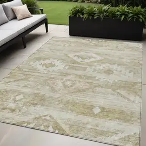 Photo of Taupe Beige And Tan Southwestern Washable Indoor Outdoor Area Rug