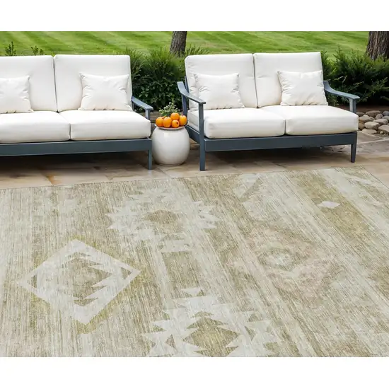 Taupe Beige And Tan Southwestern Washable Indoor Outdoor Area Rug Photo 1