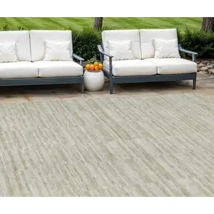 Photo of Taupe Beige And Tan Striped Washable Indoor Outdoor Area Rug