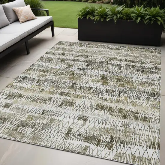 Taupe Beige And Tan Striped Washable Indoor Outdoor Area Rug Photo 1