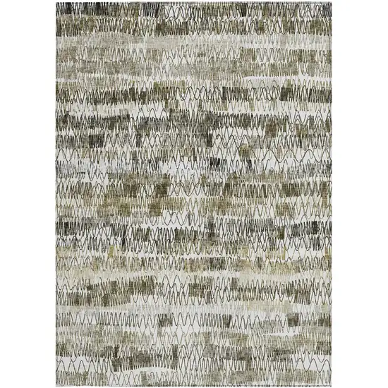 Taupe Beige And Tan Striped Washable Indoor Outdoor Area Rug Photo 6