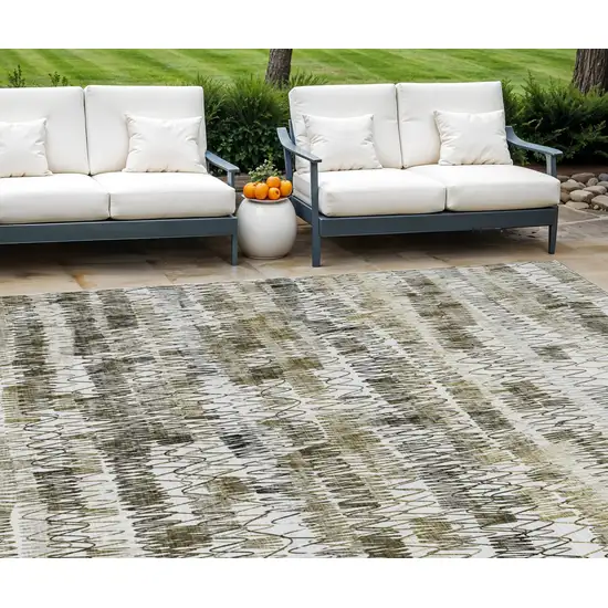 Taupe Beige And Tan Striped Washable Indoor Outdoor Area Rug Photo 1