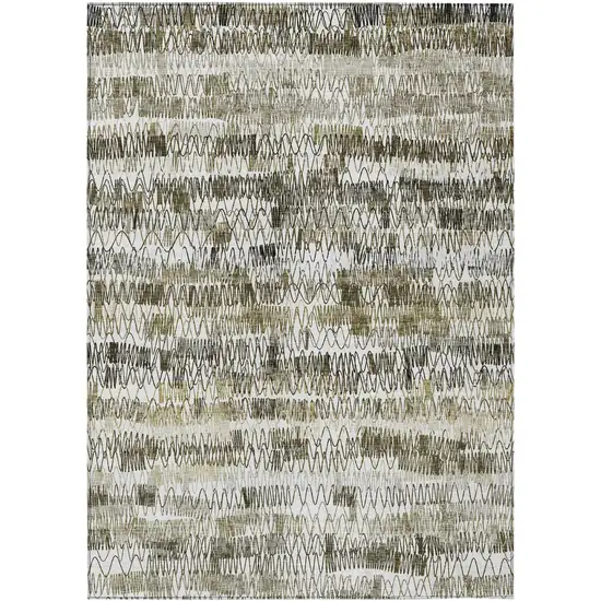 Taupe Beige And Tan Striped Washable Indoor Outdoor Area Rug Photo 2