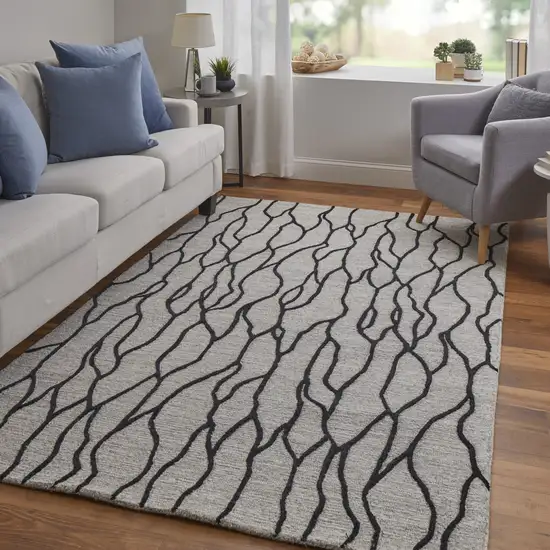 Taupe Black And Gray Wool Abstract Tufted Handmade Stain Resistant Area Rug Photo 7