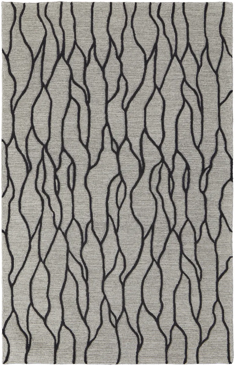 Taupe Black And Gray Wool Abstract Tufted Handmade Stain Resistant Area Rug Photo 1