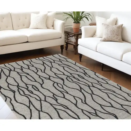 Taupe Black And Gray Wool Abstract Tufted Handmade Stain Resistant Area Rug Photo 1