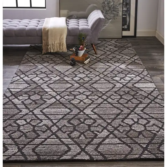 Taupe Black And Gray Wool Paisley Tufted Handmade Area Rug Photo 3