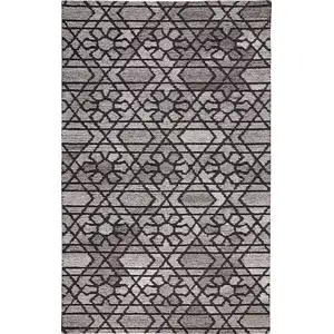 Photo of Taupe Black And Gray Wool Paisley Tufted Handmade Area Rug