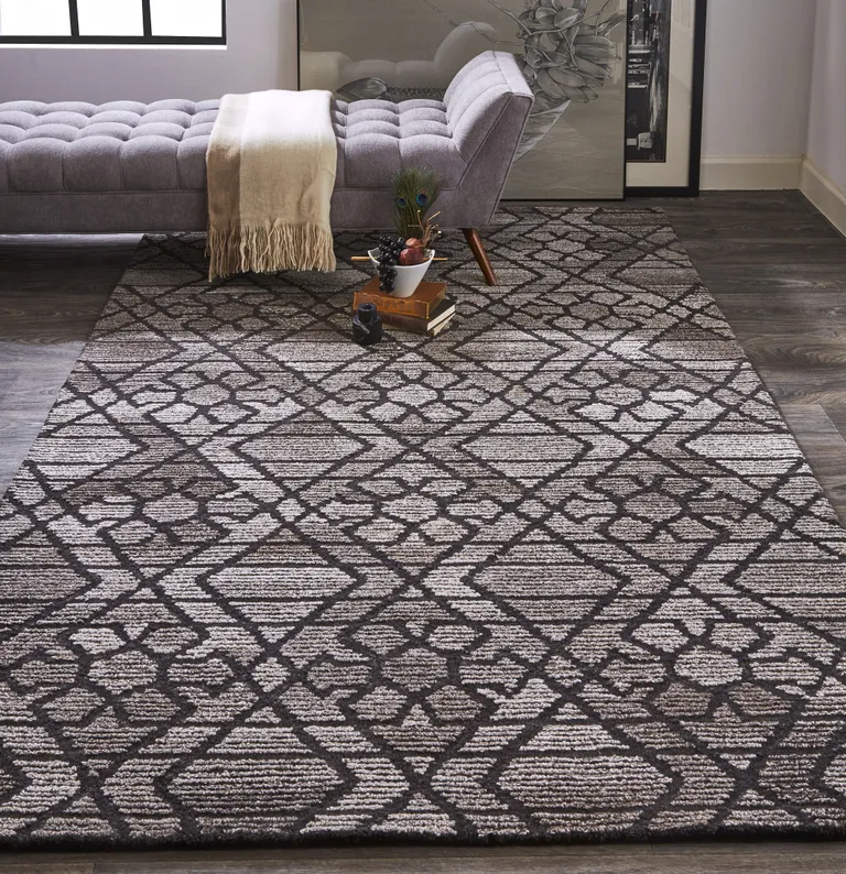 Taupe Black And Gray Wool Paisley Tufted Handmade Area Rug Photo 3