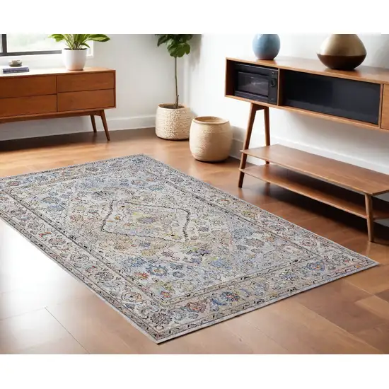 Blue and Gray Floral Area Rug Photo 1