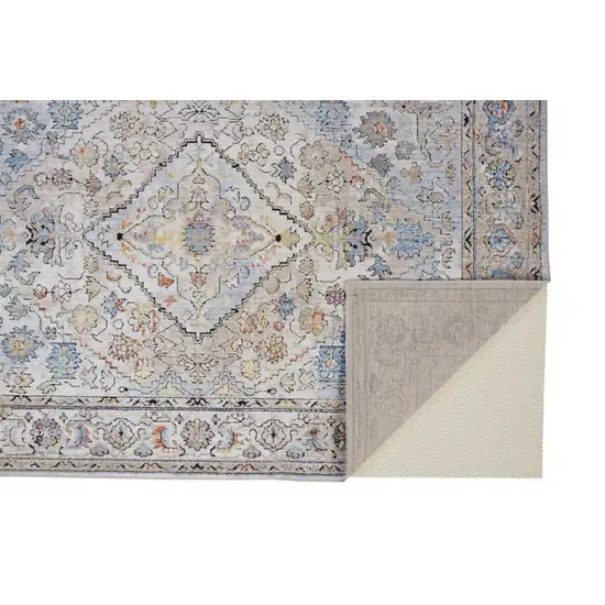 Taupe Blue And Gray Floral Stain Resistant Area Rug Photo 2