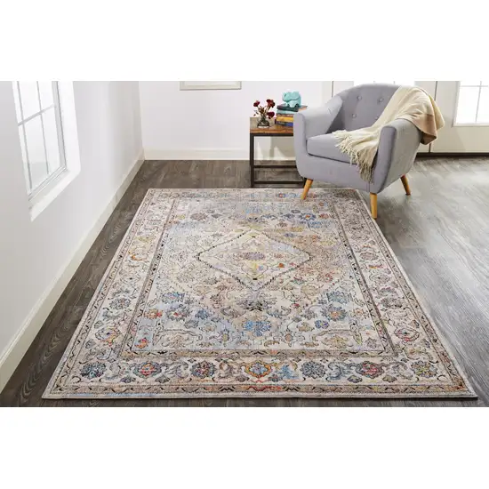 Taupe Blue And Gray Floral Stain Resistant Area Rug Photo 9