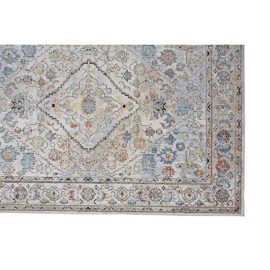 Taupe Blue And Gray Floral Stain Resistant Area Rug Photo 4