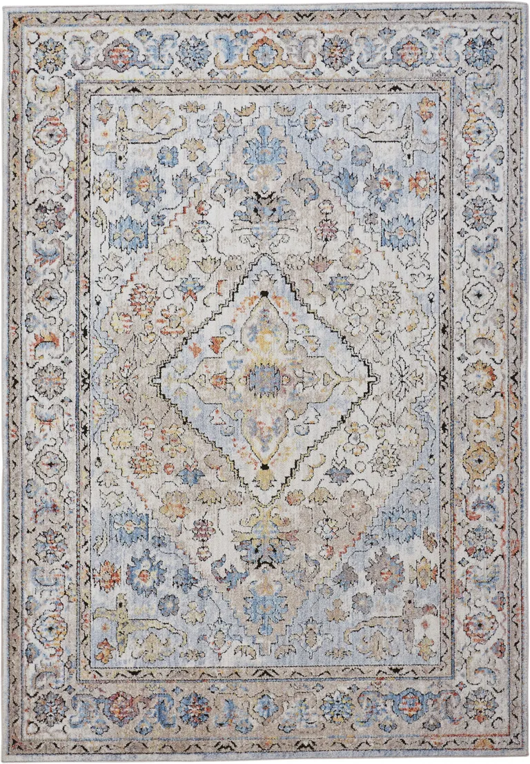 Taupe Blue And Gray Floral Stain Resistant Area Rug Photo 1