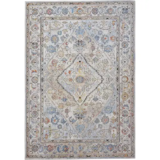 Taupe Blue And Gray Floral Stain Resistant Area Rug Photo 1