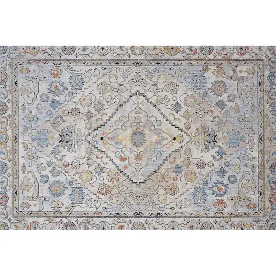 Taupe Blue And Gray Floral Stain Resistant Area Rug Photo 8