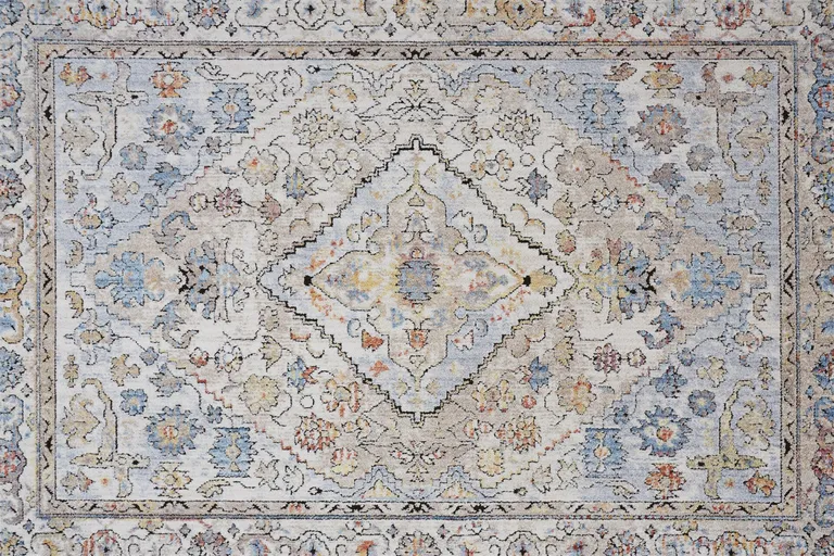 Taupe Blue And Gray Floral Stain Resistant Area Rug Photo 4