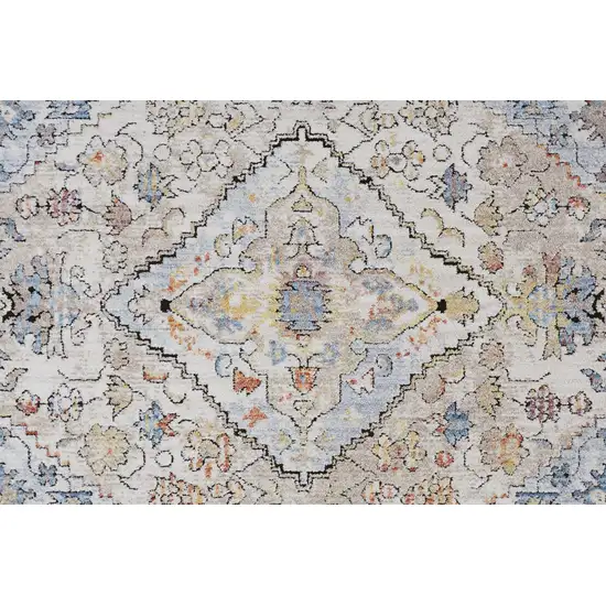 Taupe Blue And Gray Floral Stain Resistant Area Rug Photo 3