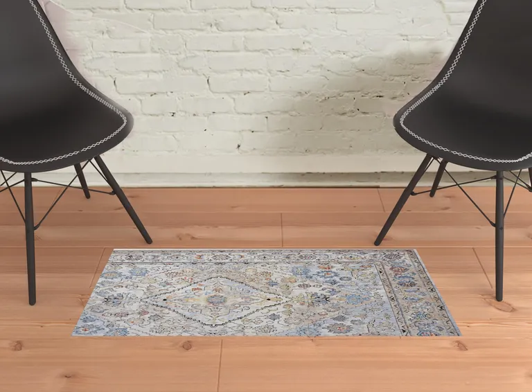 Taupe Blue And Gray Floral Stain Resistant Area Rug Photo 2