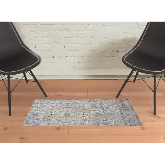 Taupe Blue And Gray Floral Stain Resistant Area Rug Photo 2