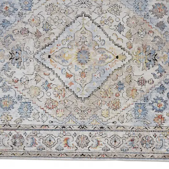 Taupe Blue And Gray Floral Stain Resistant Area Rug Photo 4