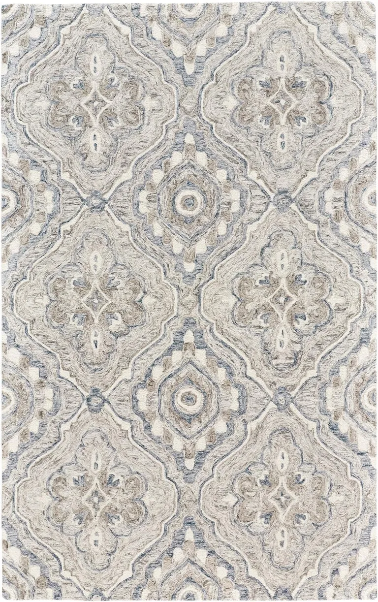 Taupe Blue And Gray Wool Floral Tufted Handmade Area Rug Photo 1