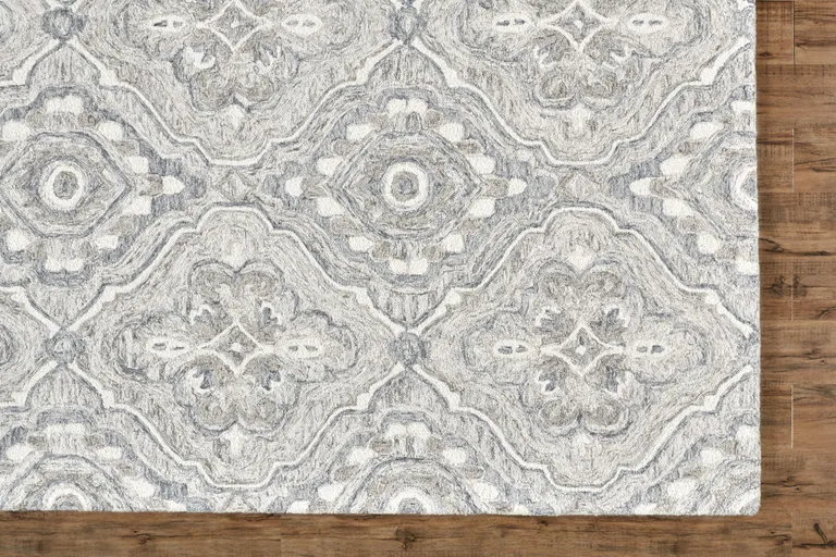 Taupe Blue And Gray Wool Floral Tufted Handmade Stain Resistant Area Rug Photo 5