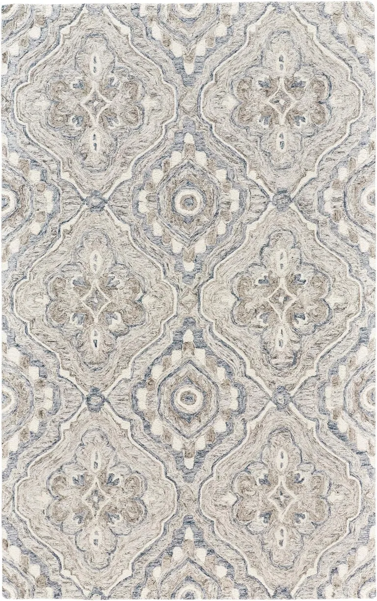 Taupe Blue And Gray Wool Floral Tufted Handmade Stain Resistant Area Rug Photo 1