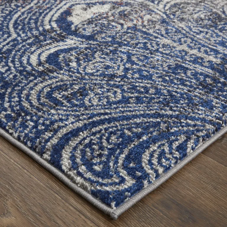 Taupe Blue And Ivory Abstract Power Loom Distressed Stain Resistant Area Rug Photo 1