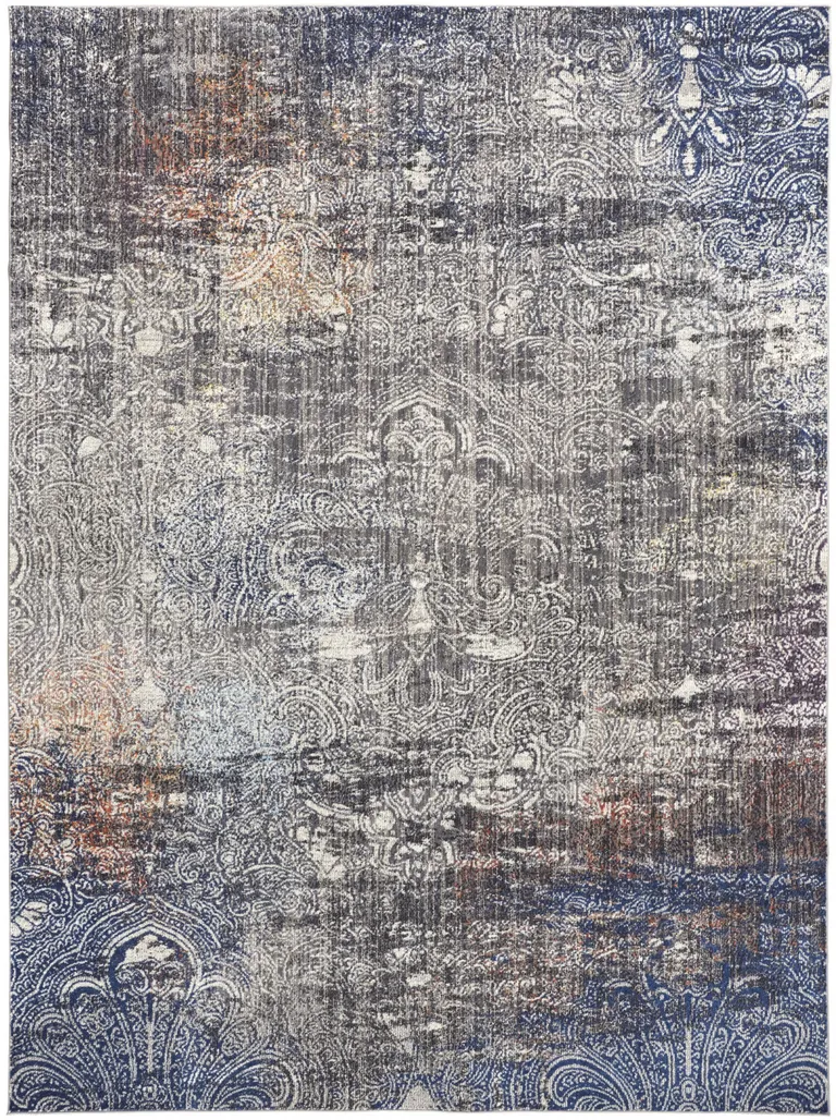 Taupe Blue And Ivory Abstract Power Loom Distressed Stain Resistant Area Rug Photo 4