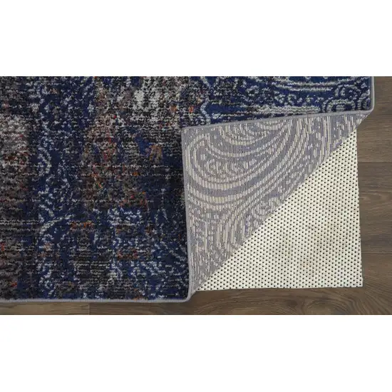 Taupe Blue And Ivory Abstract Power Loom Distressed Stain Resistant Area Rug Photo 3