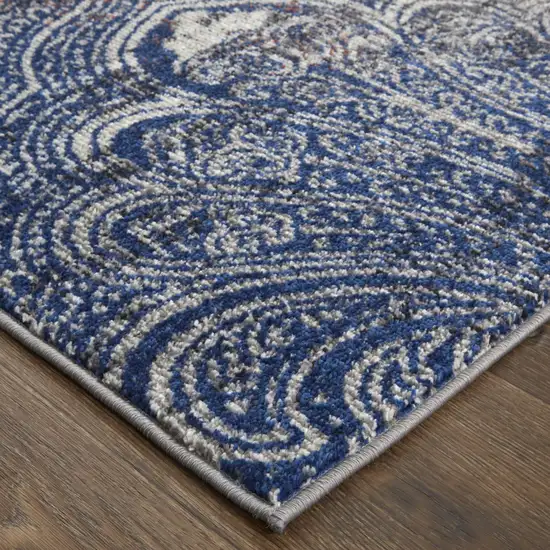 Taupe Blue And Ivory Abstract Power Loom Distressed Stain Resistant Area Rug Photo 7