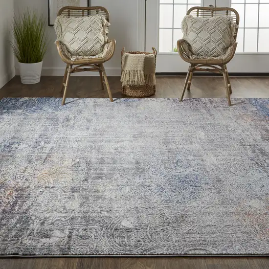 Taupe Blue And Ivory Abstract Power Loom Distressed Stain Resistant Area Rug Photo 6