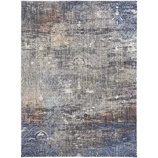 Taupe Blue And Ivory Abstract Power Loom Distressed Stain Resistant Area Rug Photo 1