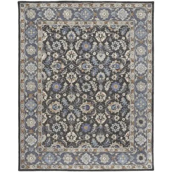 Taupe Blue And Ivory Wool Floral Tufted Handmade Area Rug Photo 1