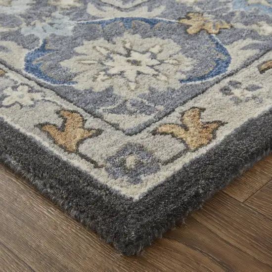 Taupe Blue And Ivory Wool Floral Tufted Handmade Area Rug Photo 4