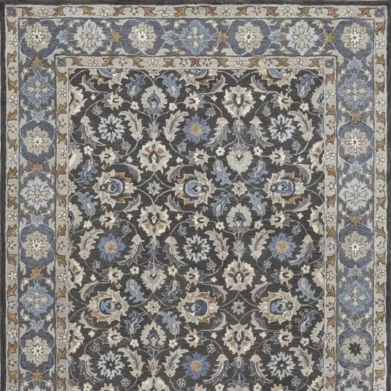 Taupe Blue And Ivory Wool Floral Tufted Handmade Area Rug Photo 7