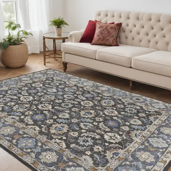 Taupe and Ivory Wool Floral Hand Tufted Area Rug Photo 1