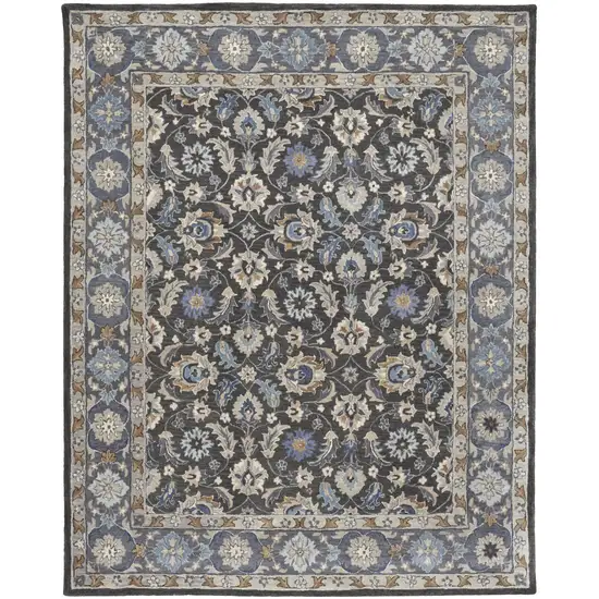 Taupe Blue And Ivory Wool Floral Tufted Handmade Stain Resistant Area Rug Photo 1