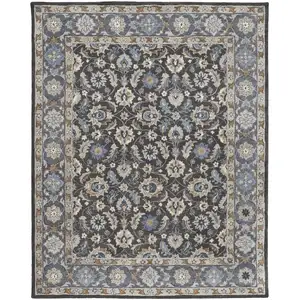 Photo of Taupe Blue And Ivory Wool Floral Tufted Handmade Stain Resistant Area Rug